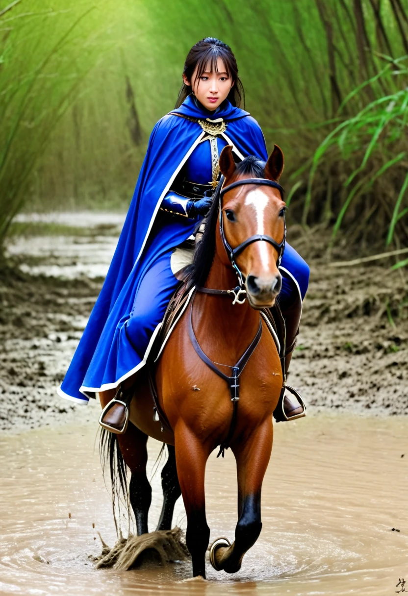 (((masterpiece))),(((Highest quality))),((Tabletop:1.4, Highest quality)), (Realな写真:1.4), in the muddy river,dirty swamp,horse ridden by girl fall over sticky swamp,Sweaty girl,
((1 cute girl knight)),rodeo,horse standing,Surprised face,stumble,aggressive,slouch,horse standing, prancing horse in pitfall,cute,Napoléon horse sliped in pitfall,in the pitfall,Uplifting,Knight Princess,
(超High resolution:1.2),, wonderful, Very detailed CG Unity 8k wallpaper, Very detailed, High resolution,fat horse ridden by japanese girl,Double,Royal blue armor and short cloak,Soaking in the swamp,Mud Splash,
Soft Light, Beautiful detailed girl, Droopy eyes,Very detailedな目と顔, Beautiful and exquisite nose, Beautiful and exquisite,  horse ridden by a girl can't stand up because its drowned in the sticky muddy pitfall:10.0 ,Displeased face:4.0,Real,Stir,Anatomically correct,action horse riding scene while struggle fighting