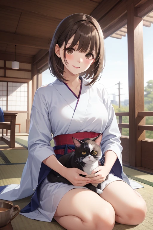 anegasaki nene、Shiny brown hair, short hair, (Beautiful brown eyes、Sparkling eyes, Fine grain)、smile、Ultra-detailed eyes、Very detailed顔, Very detailed目,


Woman sitting on a shelf with a cat,  Kamakura scenery, ,  Very detailed, Vibrant colors, Natural light, Beautiful views, Japanese architecture, Traditional style, Elegant pose, Pensive expression, Three-haired cat, Soft Focus, Warm tones, Structure of the film