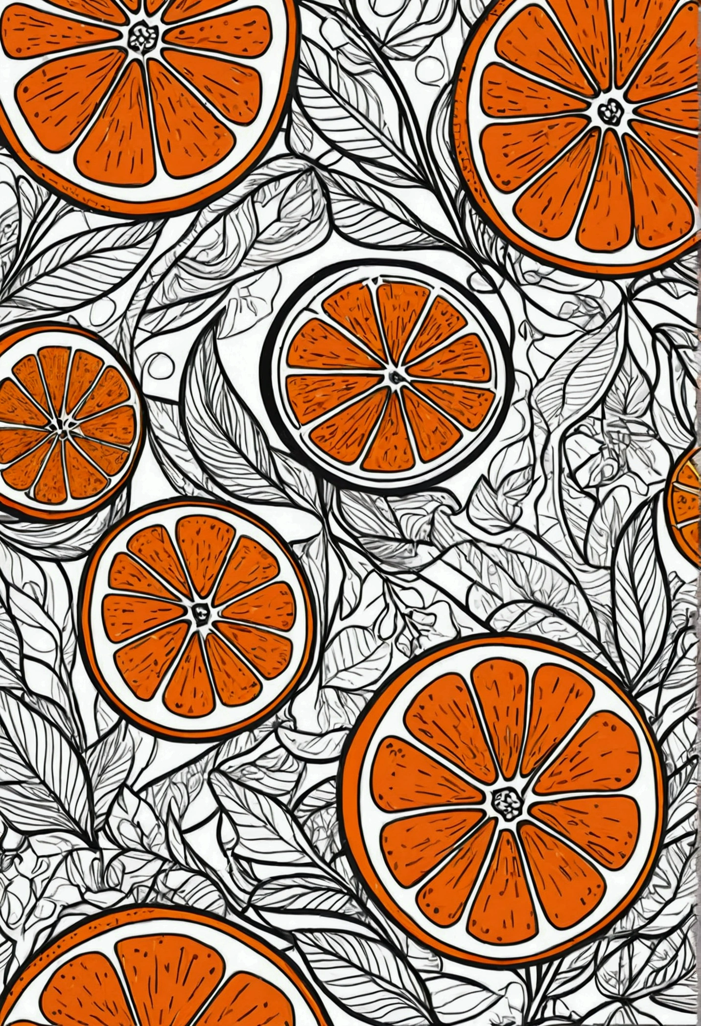 vector art, aesthetic, Vector drawing illustration an orange, vector, Complex details. digital art, detailed colors, bold outlines, illustrative, highly detailed