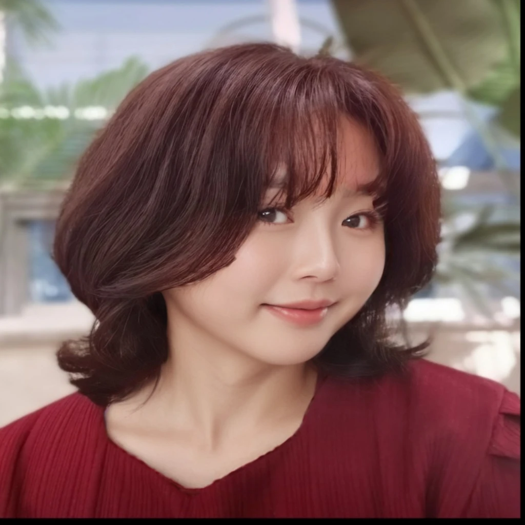 Best Quality, 8k, Masterpiece, (Portrait: 1.3), (photo realistic:1.4), (hyper realistic:1.4), Sharp Focus, looking at viewer, (smoother lighting:1.1), (increase cinematic lighting quality:0.9), realistic lighting, backlighting, light on face, ray trace, (brightening light:1.2), (Increase quality:1.4), sharp detail, (best quality real texture skin:1.4), finely detailed eyes, black_eyes, finely detailed face, 25 year old Korean woman,smiling_face