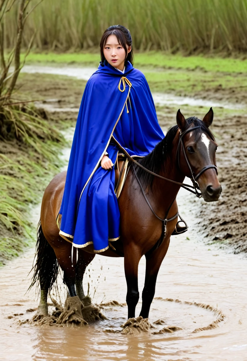 stuck in mud,(((masterpiece))),(((Highest quality))),((Tabletop:1.4, Highest quality)), (Realな写真:1.4), in the muddy river,dirty swamp,horse ridden by girl fall over sticky swamp,Sweaty girl,
((1 cute girl knight)),rodeo,horse standing,Surprised face,stumble,aggressive,slouch,horse standing, prancing horse in pitfall,cute,Napoléon horse sliped in pitfall,in the pitfall,Uplifting,Knight Princess,
(超High resolution:1.2),, wonderful, Very detailed CG Unity 8k wallpaper, Very detailed, High resolution,fat horse ridden by japanese girl,Double,Royal blue armor and short cloak,Soaking in the swamp,Mud Splash,
Soft Light, Beautiful detailed girl, Droopy eyes,Very detailedな目と顔, Beautiful and exquisite nose, Beautiful and exquisite, horse ridden by a girl can't stand up because its drowned in the sticky muddy pitfall:10.0 ,Displeased face:4.0,Real,Stir,Anatomically correct,action horse riding scene while struggle fighting