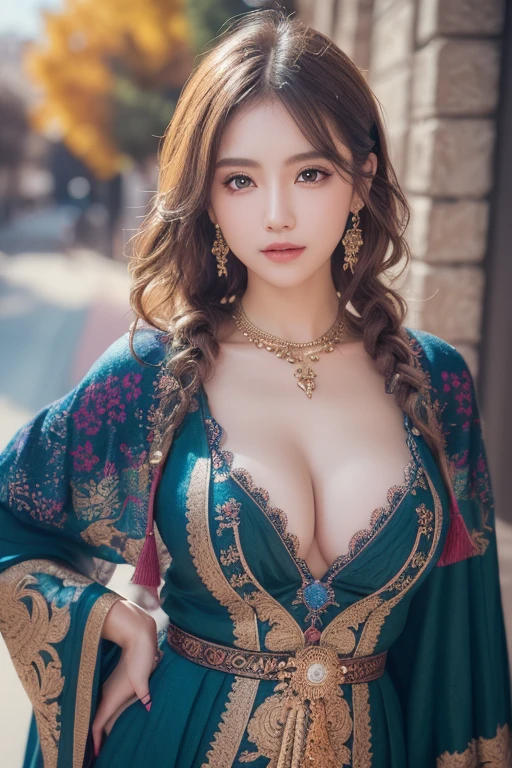 ((masterpiece)), ((Highest quality)), (Very detailed), ((cute)), cute, (Lovely), ((sexy)), (device), ((Very detailed)), (Detailed eyes), (Detailed facial features), (Detailed fingers), (Detailed clothing features),4K, (8k), (beautiful), figure, Dynamic Angle, (Upper Body:1.2), (Holding a wizard&#39;s wand:1.3), Knossos palace, evening, autumn, Beautiful woman, alone, beautiful navy blue wizard dress, (she wears a skimpy wizard dress:1.3), beautiful purple hair, Fishtail Blade, beautiful blue eyes, ((beautiful eyes)), White teeth, Saggy breasts, (hair ornaments:1.2), Earrings, Bib Necklace, smile, Lens flare, Shiny