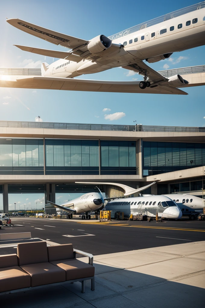 Create a photo of a luxurious airport with planes