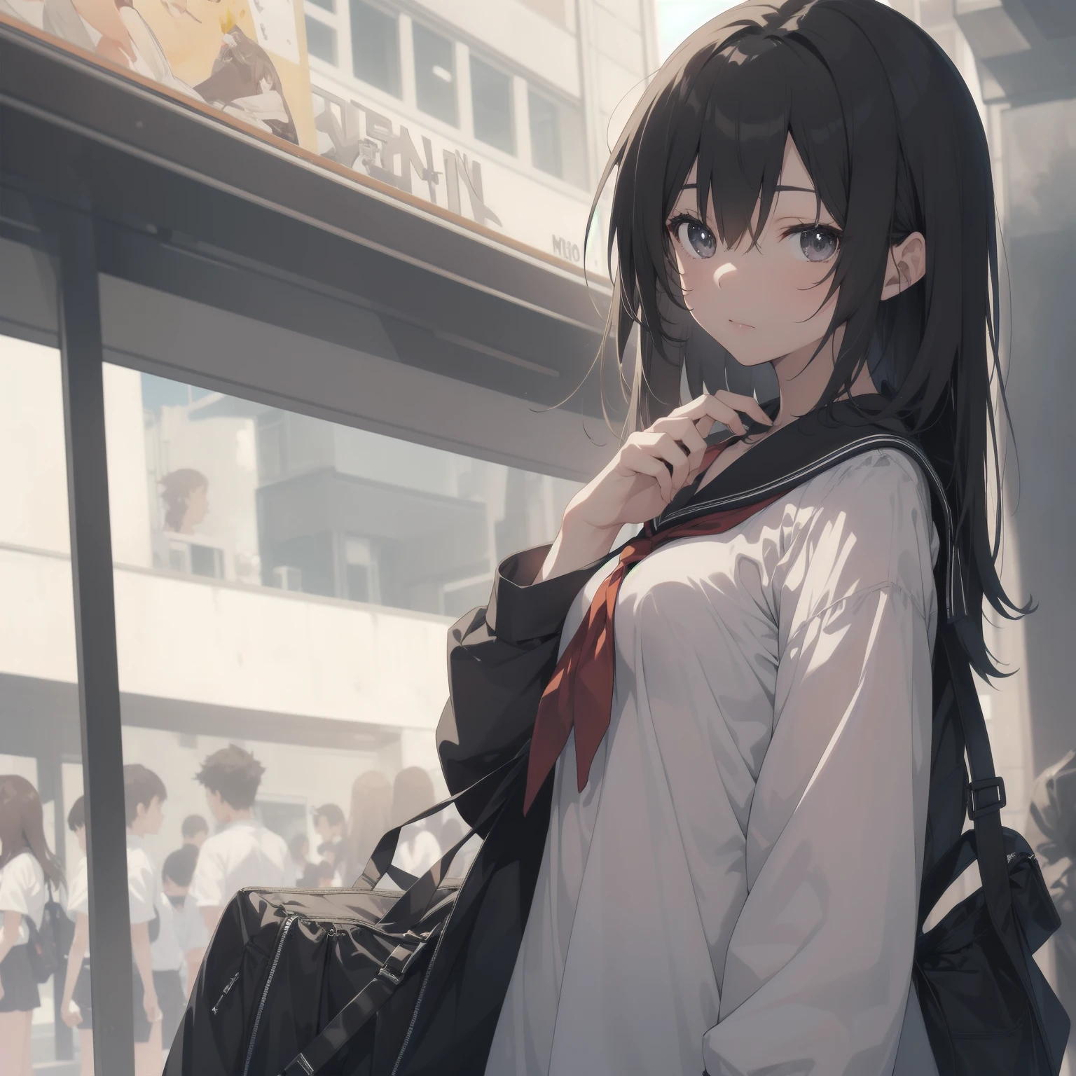 ultra-absurdres-Top quality by artist God, ultra-detailed, high resolution, anime moe artstyle, best anime 8k konachan wallpaper, pixiv contest winner, pool:2810, perfect anatomy,break, 1girl, (Please draw a girl walking sleepily to school alone. )break,(Solo,little female, 13-year-old:1.3),Full limbs, complete fingers,a junior high school student, (very short hair), short cut, flat chest, , small butt, small black eyes, beautiful detailed eyes, well-proportioned iris and pupils, expressive eyes, highres detailed hair, soft expression, salor school_uniform, sailor collar, serahuku, bow, pleated skirt,(Detailed Lighting), (Detailed background), in the School commute route. break,super detailed skin, Best cinematic lighting powered by famous artist, 8k,beauty illustration,photoshop_(medium),very aesthetic,break,((artist:yuuhagi_(amaretto-no-natsu) )), artist:clamp ,artist:carnelian ,artist:kantoku ,
