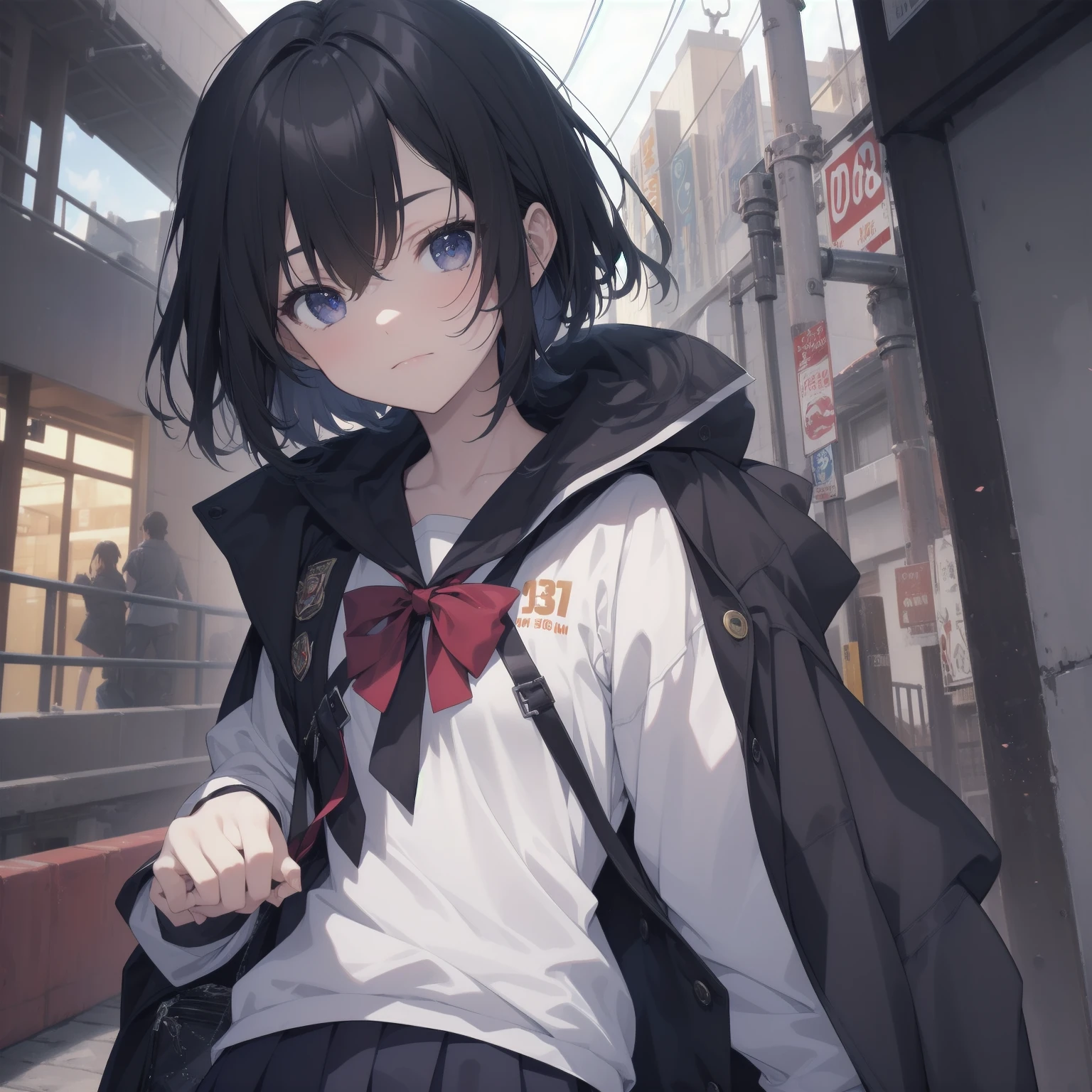 ultra-absurdres-Top quality by artist God, ultra-detailed, high resolution, anime moe artstyle, best anime 8k konachan wallpaper, pixiv contest winner, pool:2810, perfect anatomy,break, 1girl, (Please draw a girl walking sleepily to school alone. )break,(Solo,little female, 13-year-old:1.3),Full limbs, complete fingers,a junior high school student, (very short hair), short cut, flat chest, , small butt, small black eyes, beautiful detailed eyes, well-proportioned iris and pupils, expressive eyes, highres detailed hair, soft expression, salor school_uniform, sailor collar, serahuku, bow, pleated skirt,(Detailed Lighting), (Detailed background), in the School commute route. break,super detailed skin, Best cinematic lighting powered by famous artist, 8k,beauty illustration,photoshop_(medium),very aesthetic,break,((artist:yuuhagi_(amaretto-no-natsu) )), artist:clamp ,artist:carnelian ,artist:kantoku ,

