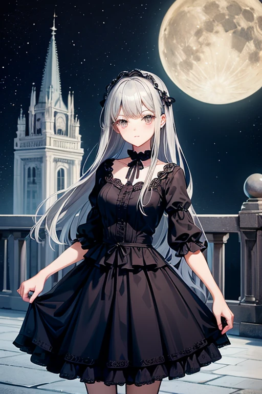 gray hair.beautiful girl.dress.Night view