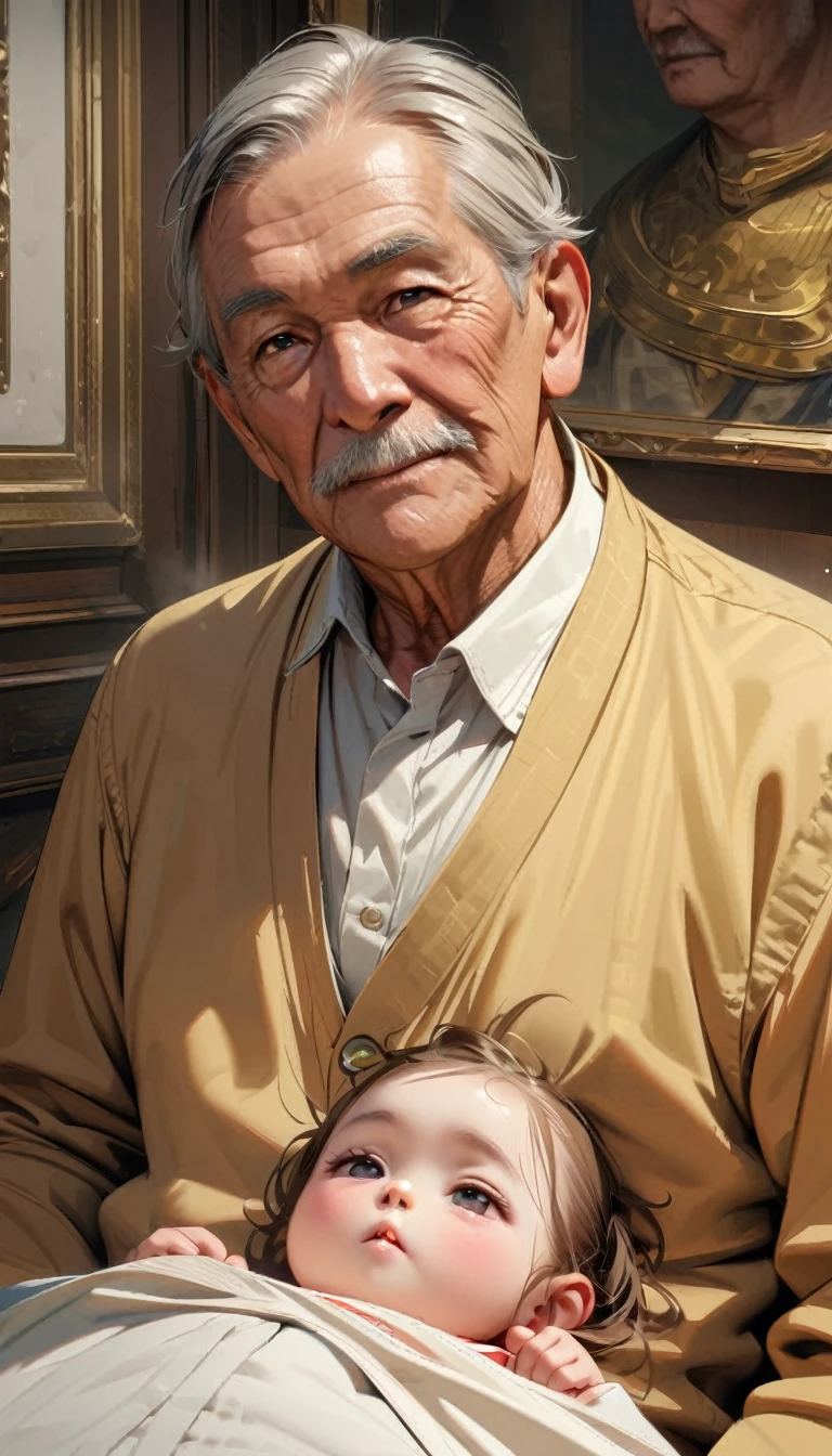 best quality, highres, high details, super detail, anatomically correct,Grandfather and his little granddaughter
