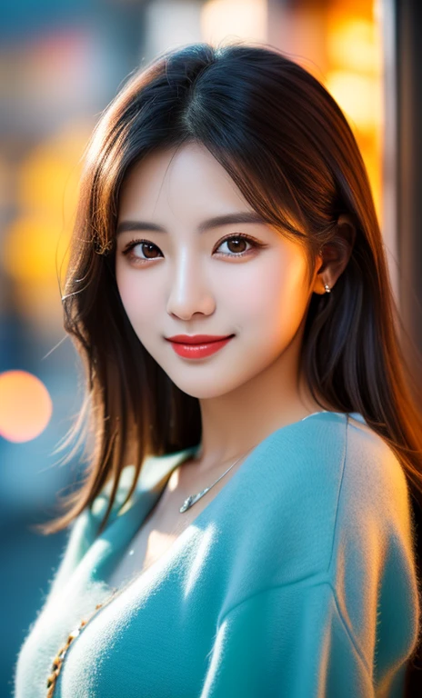 (a gorgeous korean lady, flowing blue blouse, cyan skirt, snowy midnight, symmatrical face, beautiful detailed face, bright warm eyes, gentle kind smile, ample rouund bosom, blooming flowers, soft breeze, cowboy-shot, (best quality,4k,8k,highres,masterpiece:1.2),ultra-detailed,(realistic,photorealistic,photo-realistic:1.37),HDR,UHD,studio lighting,ultra-fine painting,sharp focus,physically-based rendering,extreme detail description,professional,vivid colors,bokeh,portrait,fantasy,warm colors)