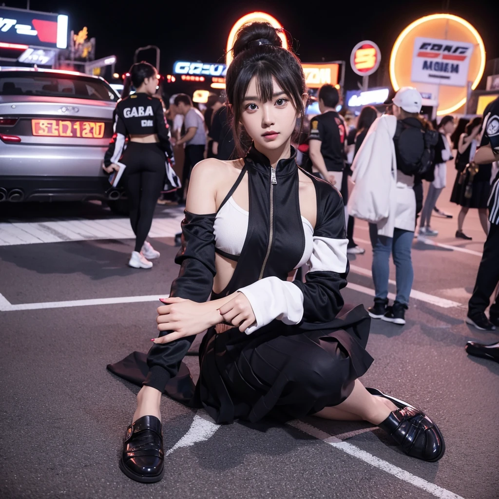 Ultra detailed face、Cool woman、Colorful costumes、F1 Driver Cosplay、Colorful costumes、Clothing with company logo、Grid Girlsのカラフルで派手な衣装、Grid Girls、Perfect Face、Paddock Girls、Harem、motor Show、tights、Bodycon Costumes、Grid Girls、Russia、Grid Girlsのコスプレ、belly button、Pleated skirt、Bodycon Costumes、Photographed in a sexy pose