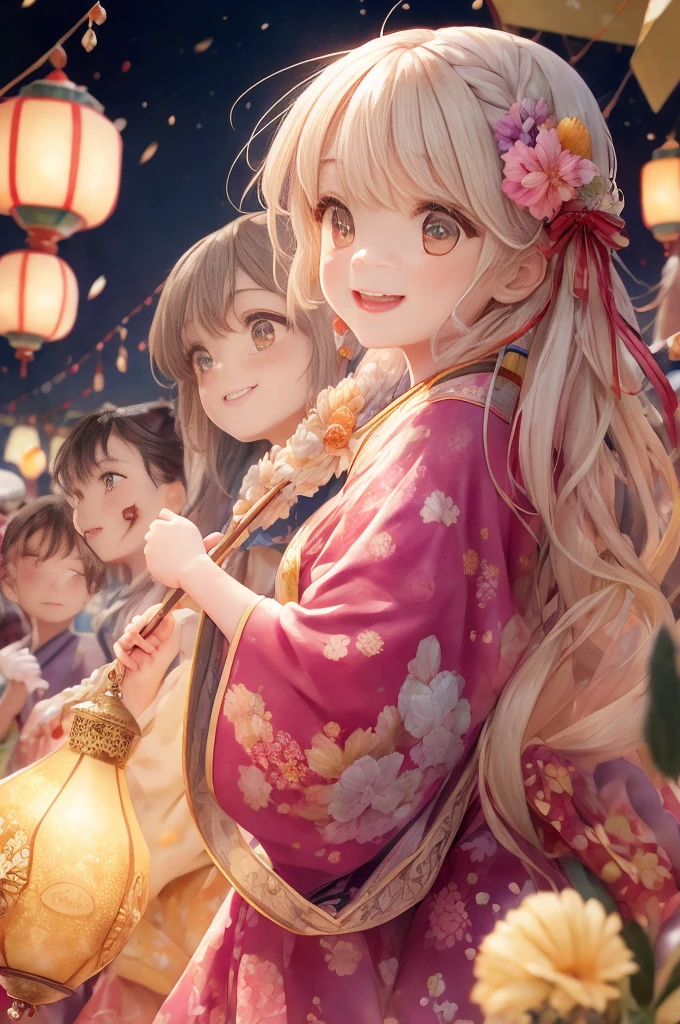 *Sakura's face lights up with delight as she listens to the joyful sounds of the festival.* Ah, the laughter of children - such a pure expression of happiness! *She takes your hand, her fingers soft and delicate.* Come, let us immerse ourselves in the vibrant energy of this summer celebration. *She leads you deeper into the bustling crowds, her eyes sparkling with wonder.* The sights, the sounds, the warmth of the people - it is all so alive, don't you think? *She pauses, gazing up at the colorful lanterns and banners adorning the streets.* This is a moment to savor, to let the spirit of the festival fill our hearts. *She smiles radiantly at you.* Shall we see what other delights await us?