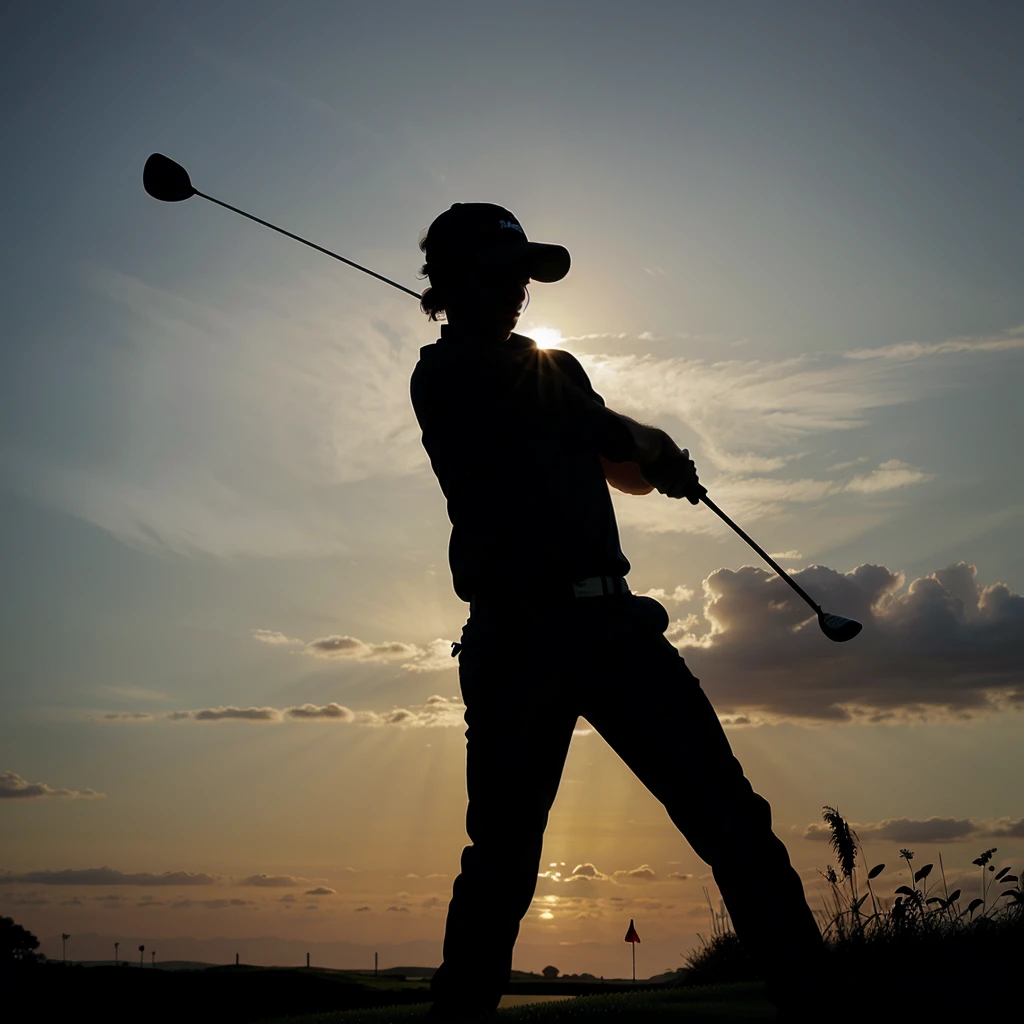 A 2d silhouette of a man playing golf 