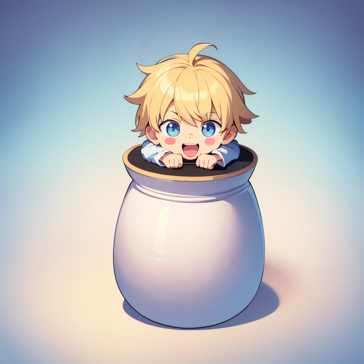 masterpiece, best quality, 1boy, tiny, sticker,background minimal, full body, anime style, cartoon, funny