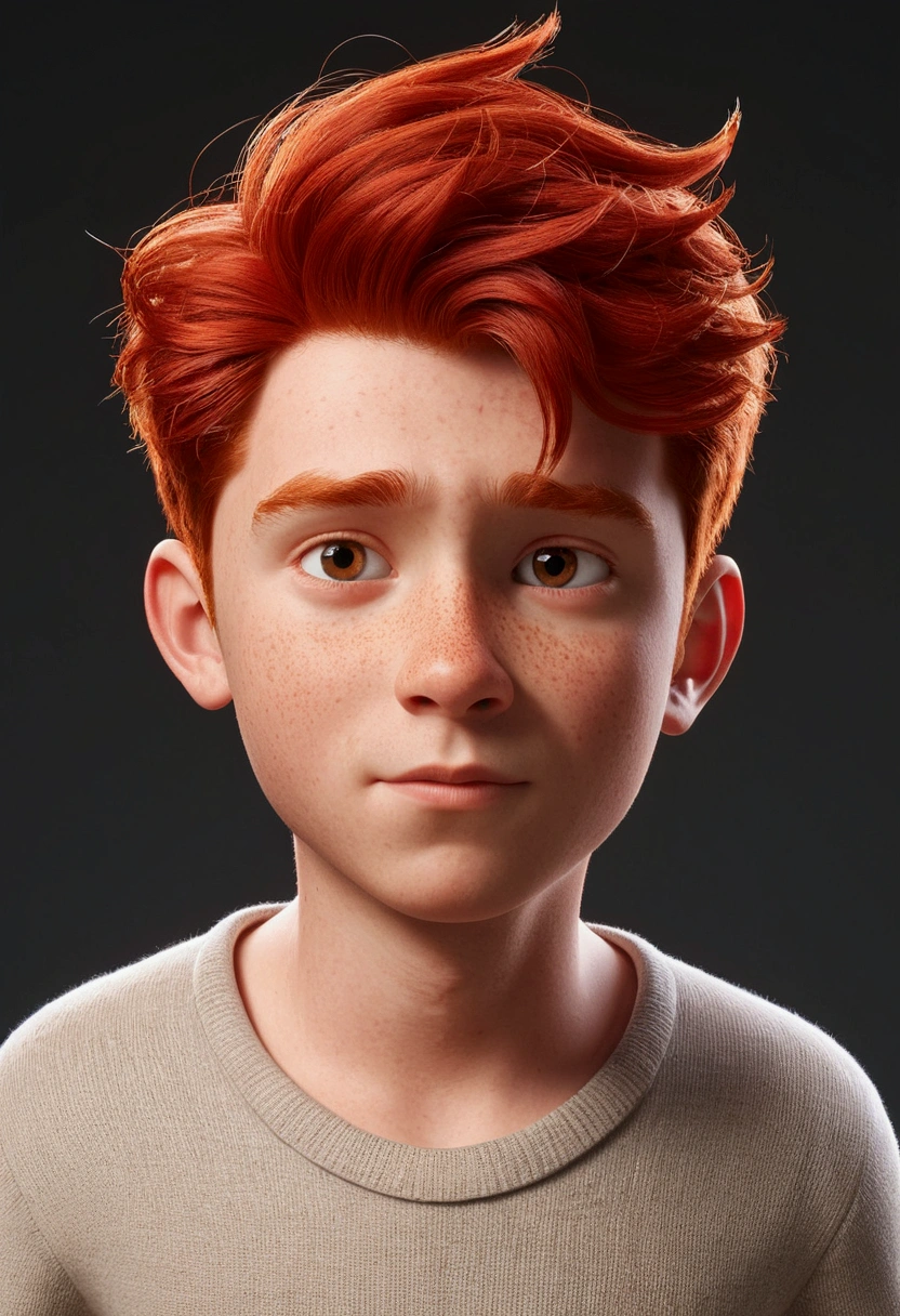 create a red-haired boy in 3d pixar style