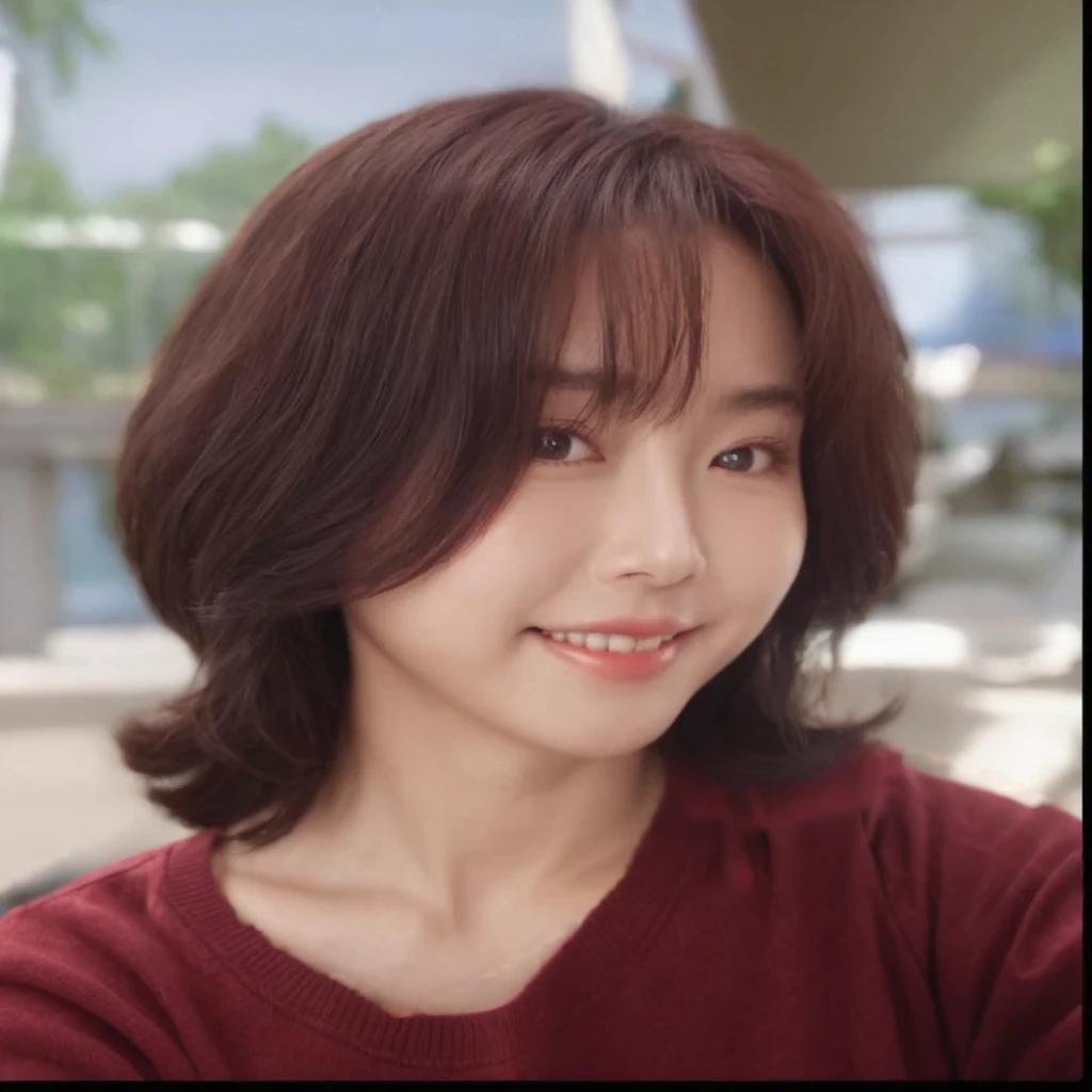 Best Quality, 8k, Masterpiece, (Portrait: 1.3), (photo realistic:1.4), (hyper realistic:1.4), Sharp Focus, looking at viewer, (smoother lighting:1.1), (increase cinematic lighting quality:0.9), realistic lighting, backlighting, light on face, ray trace, (brightening light:1.2), (Increase quality:1.4), sharp detail, (best quality real texture skin:1.4), finely detailed eyes, black_eyes, finely detailed face, 25 year old Korean woman, ( sweater:1.4), (Create an image maintaining the original base model hairstyle:1.5)
