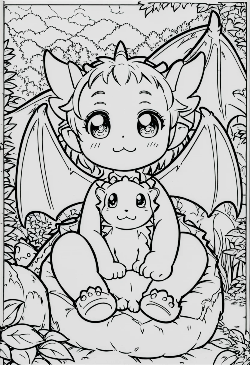 a coloring page of a dragon sitting in the forest, cute dragon, newborn dragon, dragon in the background, line art coloring page, coloring pages, coloring book outline, coloring page, coloring in black and white, coloring book page, coloring - in sheet, coloring pages