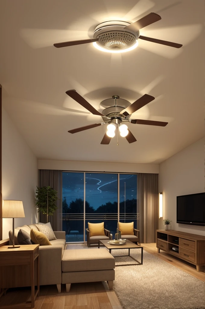 Pop ceiling design ideas with 4 warm lights and one fan in middle 