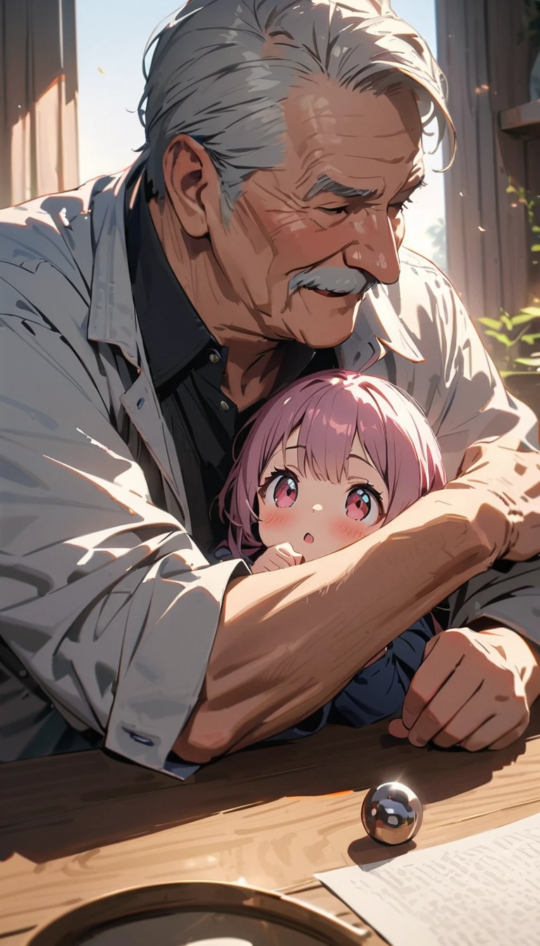 best quality, highres, super detail,Grandfather and his little granddaughter