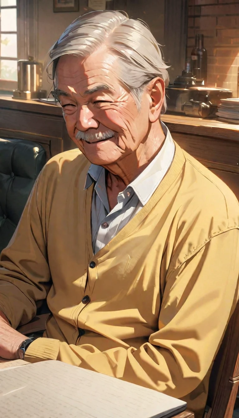best quality, highres, super detail,Grandfather and his little granddaughter
