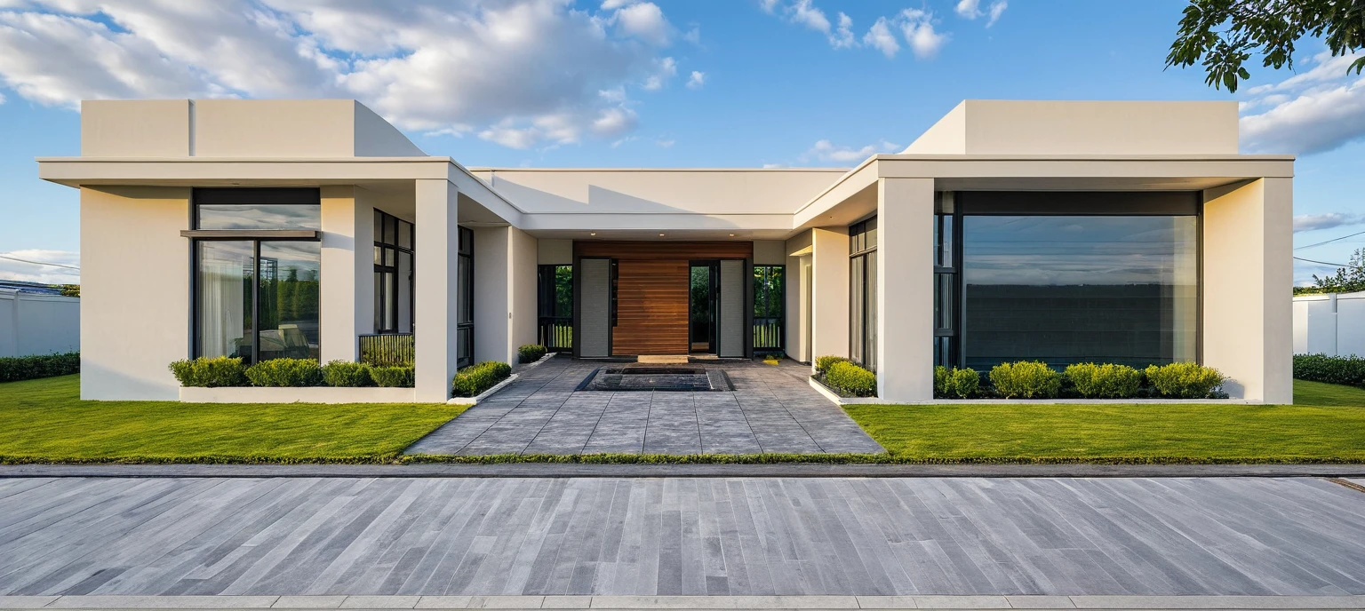 Masterpiece, high quality, best quality, authentic, super detail, outdoors, onestoreyvillaXL, aiaigroup, house style modern on the street ,stairs, white wall ,road,pavement, grass, trees, sky, cloud, (daylight:1.1)
