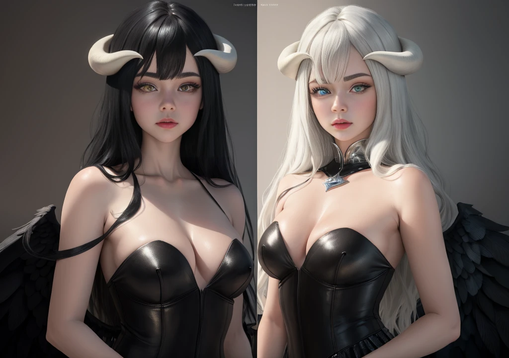 (masterpiece:1.3),(best quality:1.2),8k,absurdres,unity 8k wallpapper,(extremely detailed:1.3),highestres,
1girl, ,heterochromia, white hair, black hair, split theme, angel,devil,wings,
