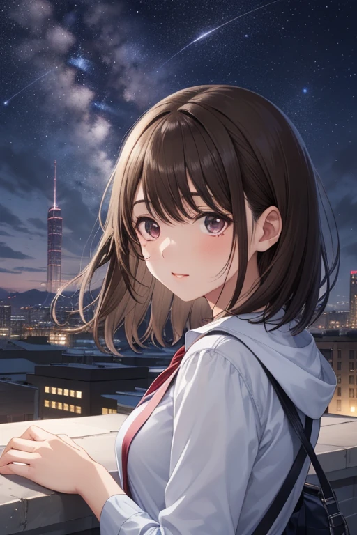 anegasaki nene、Shiny brown hair, short hair, 、Very detailedな顔, 


Highest quality, masterpiece, Very detailed, Detailed Background, anime, 1 girl, Young girl, 
 Outdoor, night, Starry Sky, greenhouse, giant structure, Biodome, Wind景, scenery, horizon, rooftop, sitting on rooftop, Wind, avert your eyes, Atmospheric lighting, Focus Only, close, From the side, Written boundary depth, Bokeh