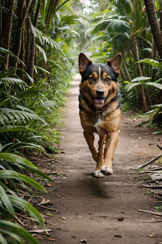 Make a dog running to jungle 