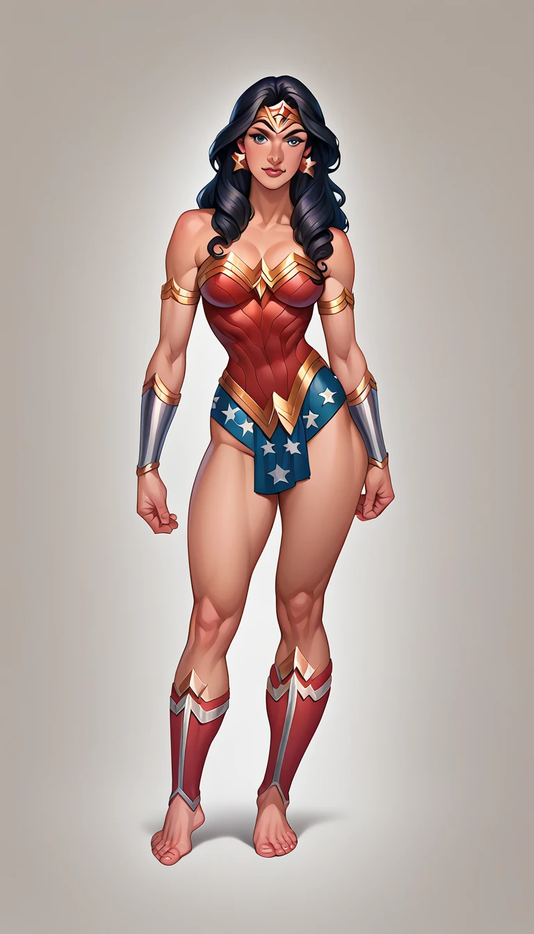 ((Full body photo, standing, feet on the ground)) a 20 year old American woman wearing wonder woman outfit, athlete's body, beautiful body, standing, beautiful Arab princess wearing gladiator outfit