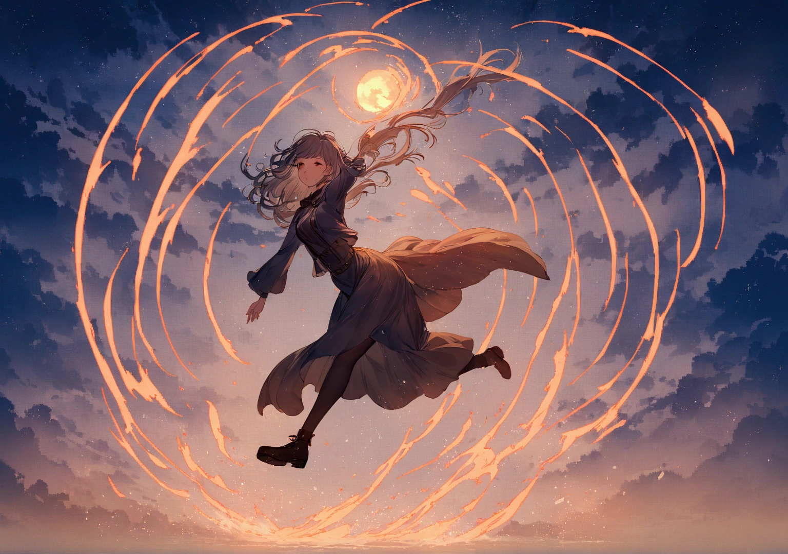 There are paintings of women wearing dresses and top hats., wind shaman!, The 13th Doctor resurrects, windy day, Inspiration from Richard Doyle, Anime girl is running., The weather is windy., The wind is blowing, cold storm wind, Female protagonist 👀 :8, , during a storm, fan art, The wind is blowing and hair flowing splash art เติมก้อนหินไว้ตรงข้างๆทั้งซ้ายและขวา มีฉากหลังเป็นป่าและท้องฟ้า
