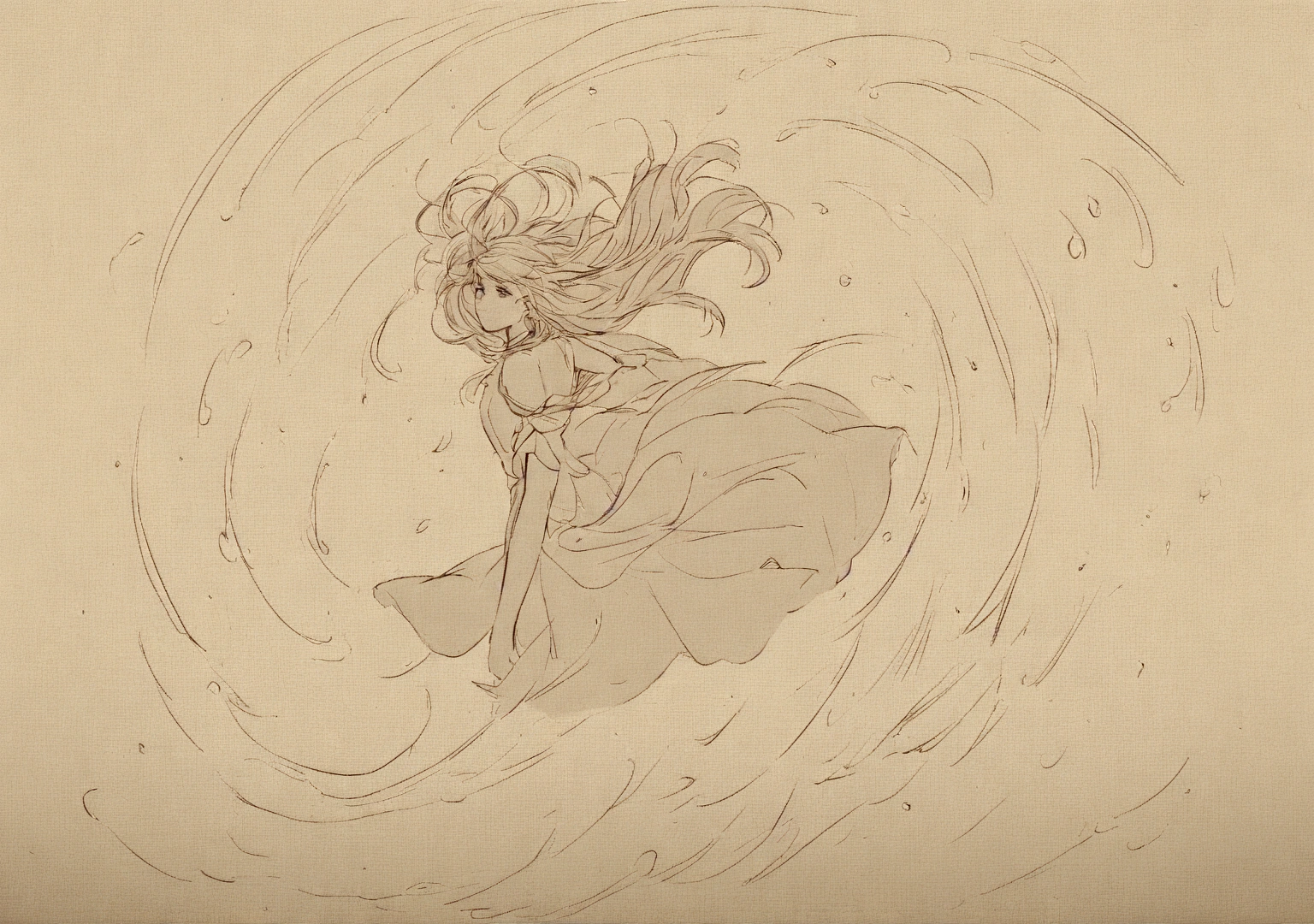 There are paintings of women wearing dresses and top hats., wind shaman!, The 13th Doctor resurrects, windy day, Inspiration from Richard Doyle, Anime girl is running., The weather is windy., The wind is blowing, cold storm wind, Female protagonist 👀 :8, , during a storm, fan art, The wind is blowing and hair flowing splash art เติมก้อนหินไว้ตรงข้างๆทั้งซ้ายและขวา มีฉากหลังเป็นป่าและท้องฟ้า