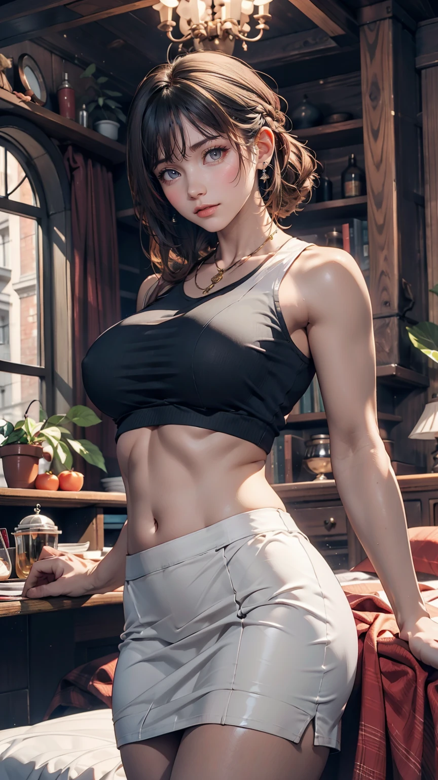 Mature Woman, Huge breasts, lips, Mischievous face, Medieval city, cloud, maternal, thick、24-year-old female、Sexy proportions、Sexy、Textured skin((textured skin))、Side-swept chignon((good site))、
Narrow waist、Cropped tops((crop top))Tops、Hipbone Skirt((hipbone skirt))、Stiletto heels、Clutch bags、Put one hand on your hip、