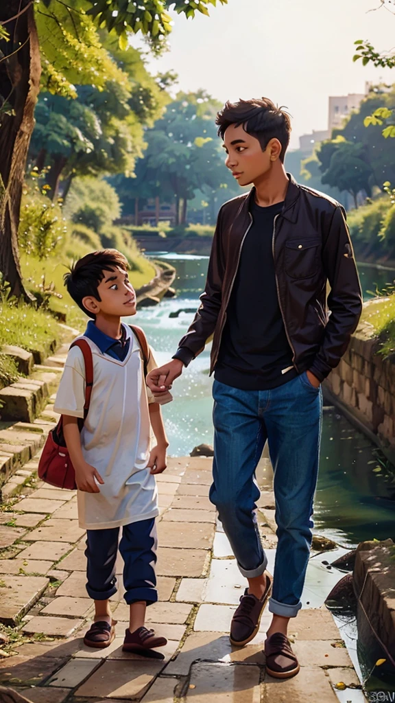 One young man and old man sukrat river walk