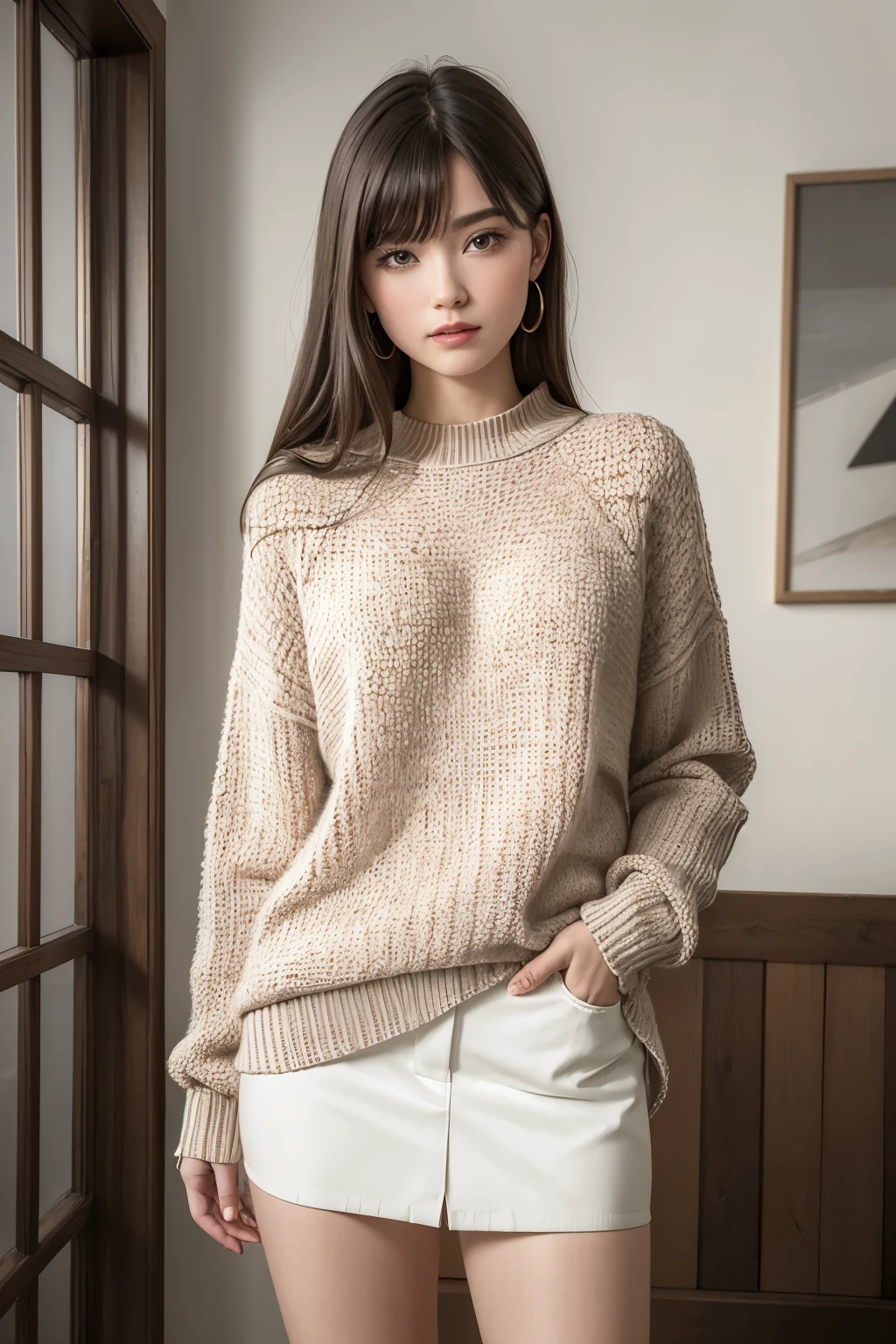 ((best qualityer)), ((work of art)), (detailded), 1 girl, ombro to ombro sweater, 