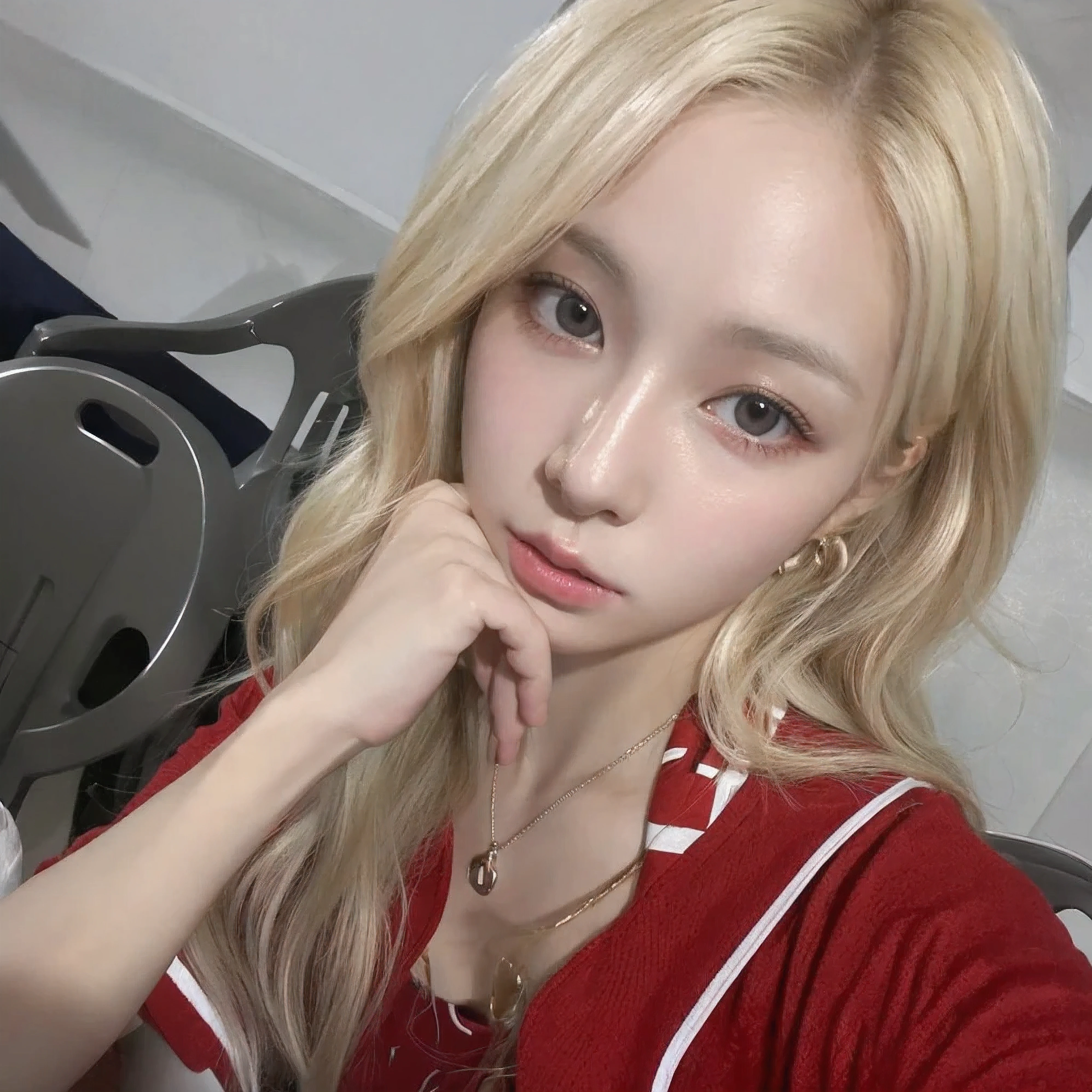 The best quality, Masterpiece, ultra high resolution, (photorealistic:1.4), raw photo, 1 girl, Korean, long hair, pale skin, Half body, Blonde,