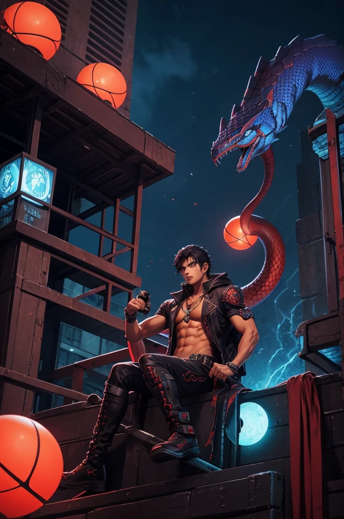 there is a cobra that is sitting on a building with a red ball, serpente, cobra machine, eugene gottcobra, cobra, giant cobra castle, arte representando maníaco por controle, giant cobra, cobra art, arte dos anos 80, jormungandr, Ouroboros, cobra van, Naga, cobra head, Naga-tirr, Shin megami tensei