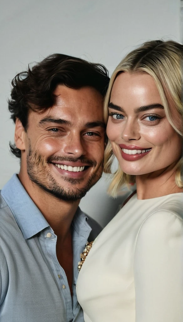 Actress Margot Robbie and Model Francisco Lachwolski as a couple smiling beauty