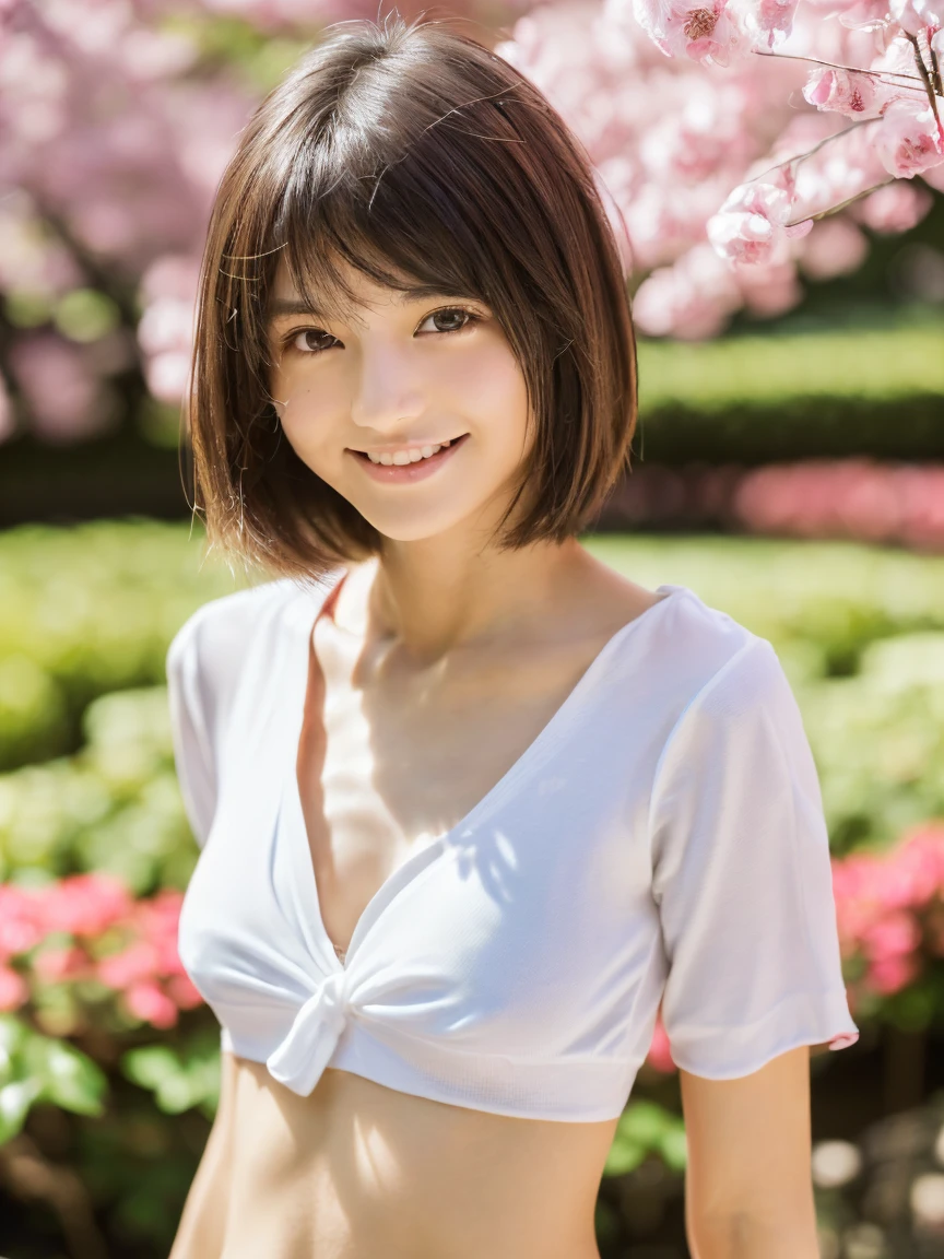 ((((whole body))))、((((The best beautiful girl)))、((((Small Tits))))、((((whole body))))、 (8k), (Highest quality:1.4), (Hmph:1.2), (Realistic:1.3), (RAW Photos), (One Girl), slender、((((short hair))))、((((Bloomers))))、（((((White T-shirt))))）、(((small, Flat Chest:1.4)))、(Ultra-high resolution), (Detailed face), Flawless, beautiful and cute face, (Thin Hair), Beautiful Hair, bangs, (Symmetrical eyes:1.2), (fine grain), (Detailed skin), Realistic Skin, Glowing Skin, Ultra-high resolution, (Slim figure), (supermodel figures), A kind smile:1.2, (A very beautiful and cute girl with a gentle expression, Typical of Japan.),18-year-old