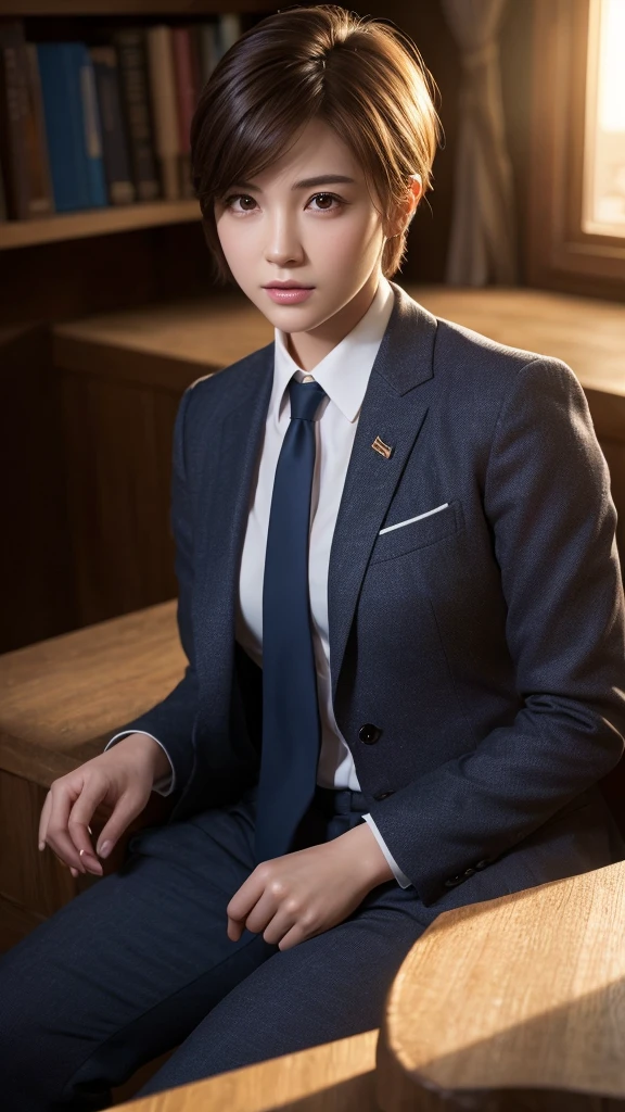 8k, Highest quality、masterpiece、Realistic、Super detailed、photo Realistic、hyperRealistic、Smoother lighting、Improving the lighting quality of movies、Realistic
lighting, Backlight、Brilliant、Improvement of quality、Highest qualityreal
texture skin,
Bright studio、Sitting、suit、business、Age 25、Cool face、short hair、tie、