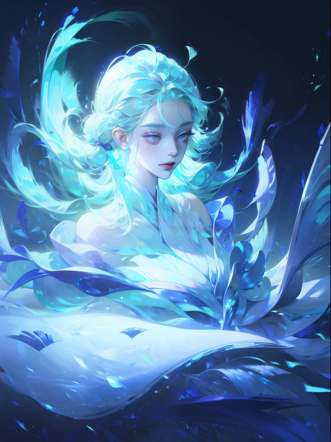 (High Detail:1.2)Anime Girl,(light,Delicate colors),(Fallen Leaves:1.2), Calm lighting, wind, FOG. turquoise, Delta Shade. No banner