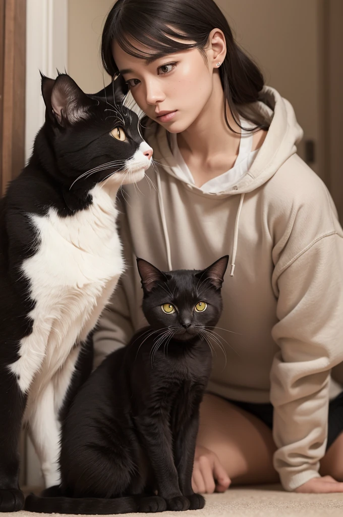 A cat with a man's body is a heart in one's hand
