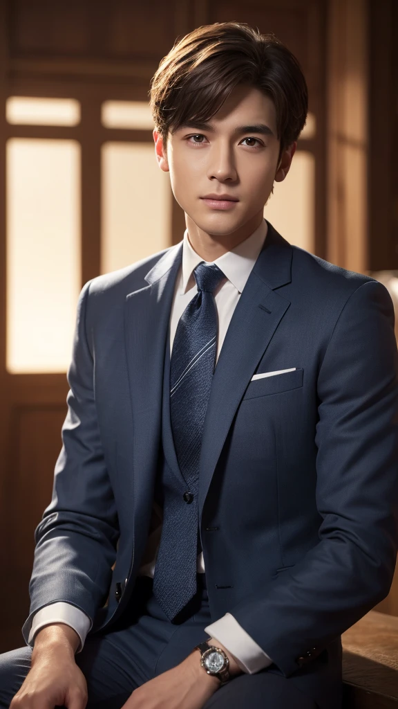 8k, Highest quality、masterpiece、Realistic、Super detailed、photo Realistic、hyperRealistic、Smoother lighting、Improving the lighting quality of movies、Realistic
lighting, Backlight、Brilliant、Improvement of quality、Highest qualityreal
texture skin,
Bright studio、Sitting、suit、business、Age 25、Cool face、short hair、tie、male