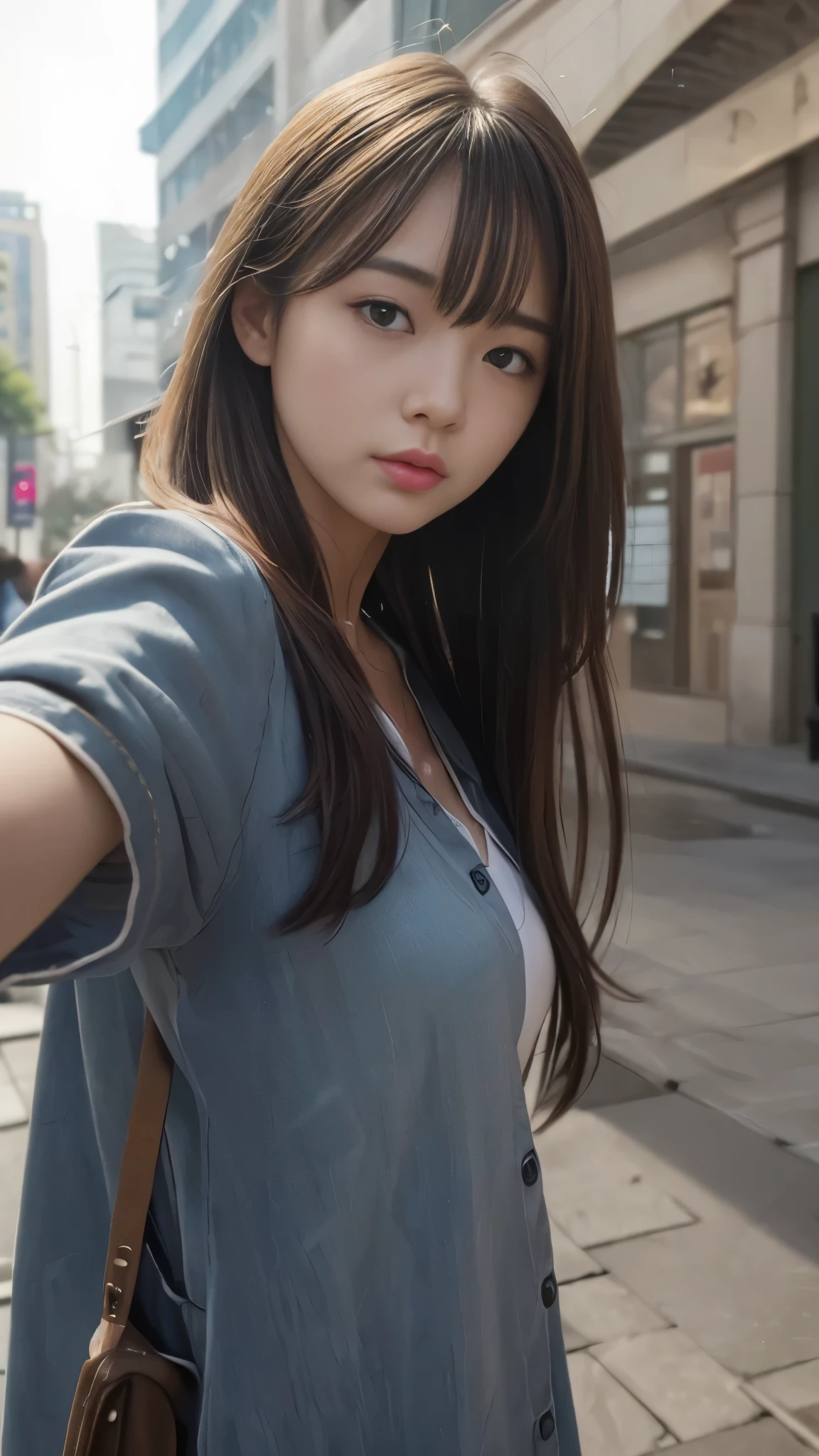 masterpiece, wonderful, high quality、high resolution、High resolution、超A high resolution、realism、Real Stick、Photo serial、Raw photo、, ((woman)),  Indifference, Seriousness, bangs, (assassin),  White clothes、Degrees of Freedom:1.8、Accurate anatomy、Realistic textured face and skin、Accurate anatomy、Selfie、