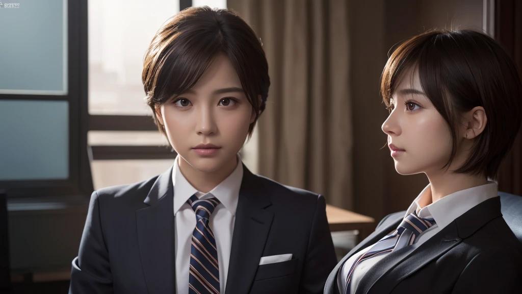 8k， Highest quality、masterpiece、Realistic、Super detailed、photo Realistic、hyperRealistic、Smoother lighting、Improving the lighting quality of movies、Realistic
lighting， Backlight、Brilliant、Improvement of quality、Highest qualityreal
texture skin,
Bright studio、Sitting、suit、business、Age 25、Cool face、short hair、tie、male