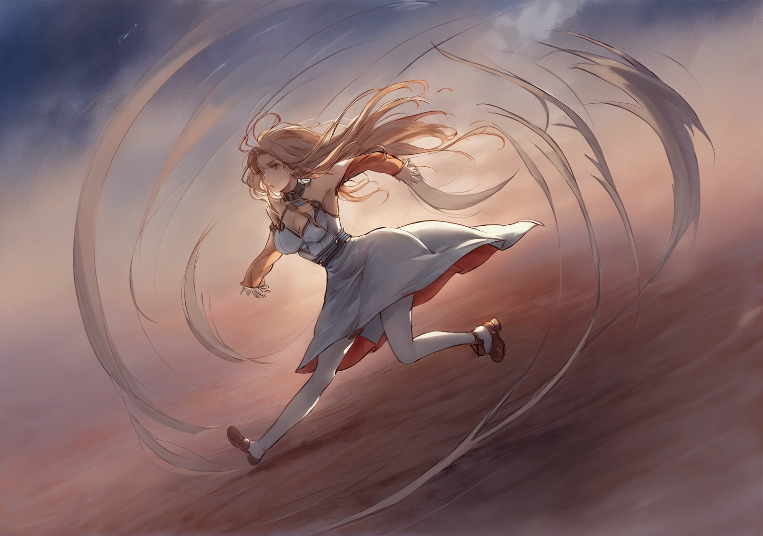 There are paintings of women wearing dresses and top hats., wind shaman!, The 13th Doctor resurrects, windy day, Inspiration from Richard Doyle, Anime girl is running., The weather is windy., The wind is blowing, cold storm wind, Female protagonist 👀 :8, wind shaman, during a storm, fan art, The wind is blowing and hair flowing There are paintings of women wearing dresses and top hats., wind shaman!, The 13th Doctor resurrects, windy day, Inspiration from Richard Doyle, Anime girl is running., The weather is windy., The wind is blowing, cold storm wind, Female protagonist 👀 :8, , during a storm, fan art, The wind is blowing and hair flowing splash art มีก้อนหินไว้ตรงข้างๆทั้งซ้ายและขวา มีฉากหลังเป็นป่า
