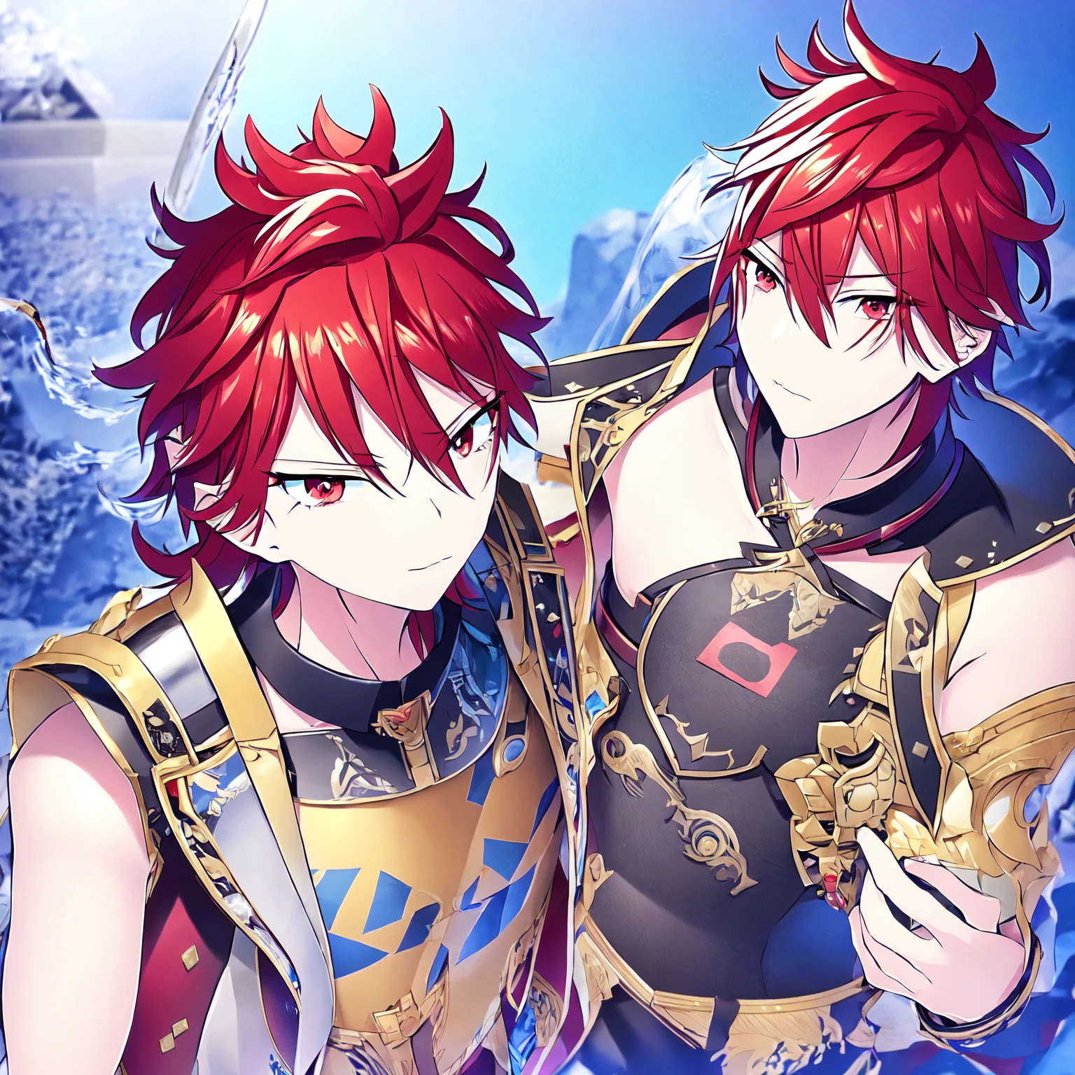 a close-up of a person in armor with a sword, handsome guy in art, maybe the front, male anime character, Cute androgynous prince, impacto genshin do videogame, best anime character design, anime character detailed art, red hair anime boy