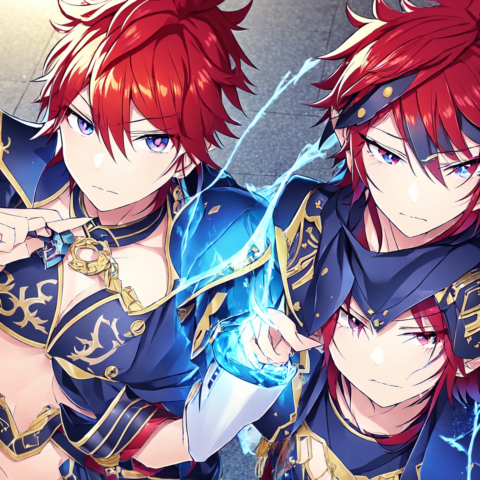 a close-up of a person in armor with a sword, handsome guy in art, maybe the front, male anime character, Cute androgynous prince, impacto genshin do videogame, best anime character design, anime character detailed art, red hair anime boy