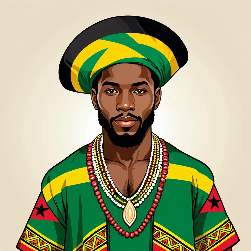 man in jamaica folk outfit, vector graphics, strong contours