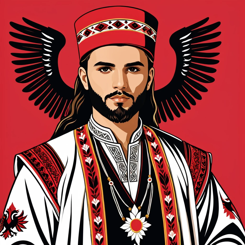 man in albania maica folk outfit, vector graphics, strong contours