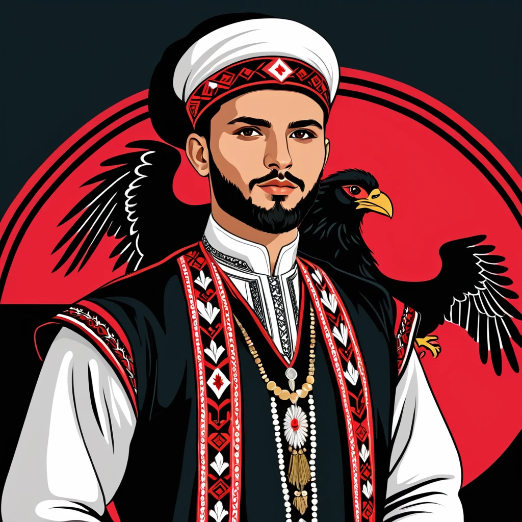 man in albania maica folk outfit, vector graphics, strong contours