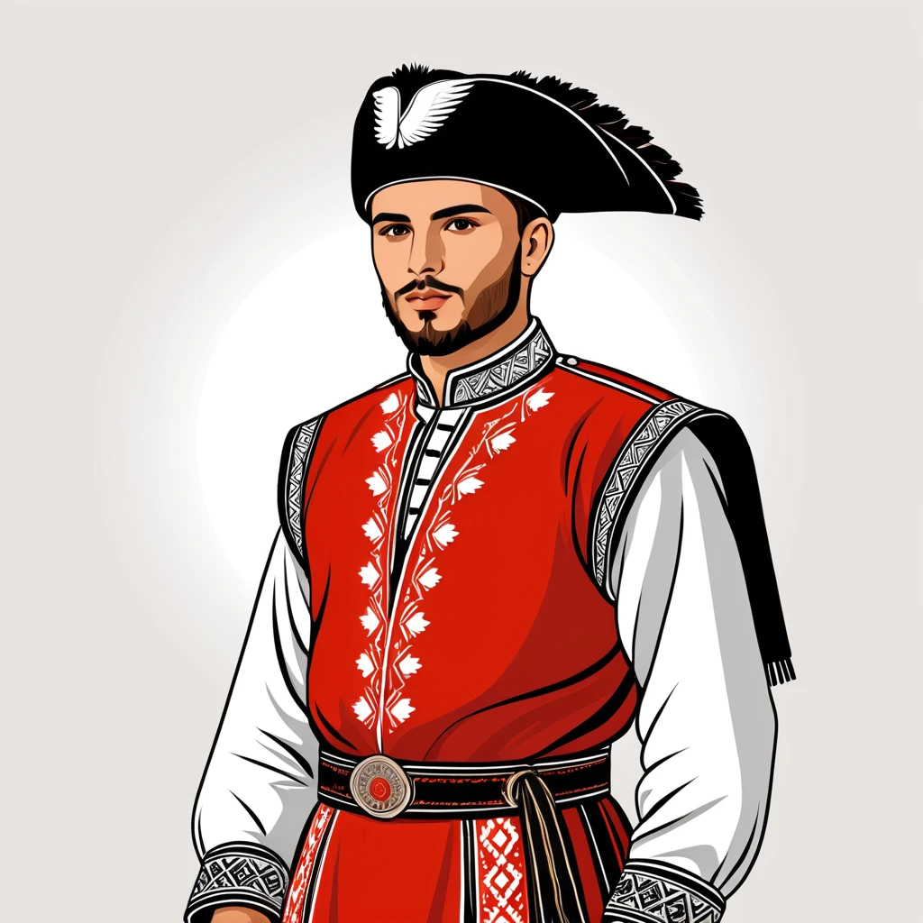 man in albania maica folk outfit, vector graphics, strong contours