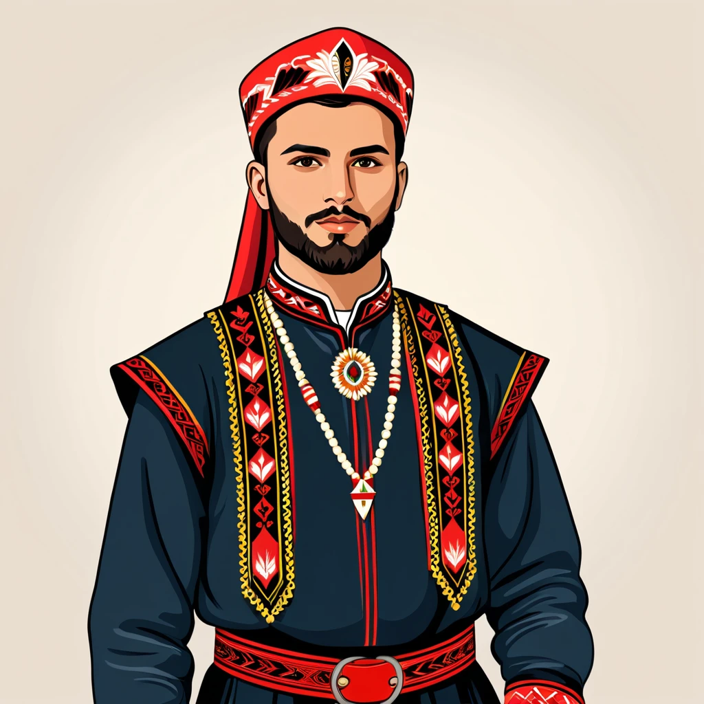 man in albania maica folk outfit, vector graphics, strong contours